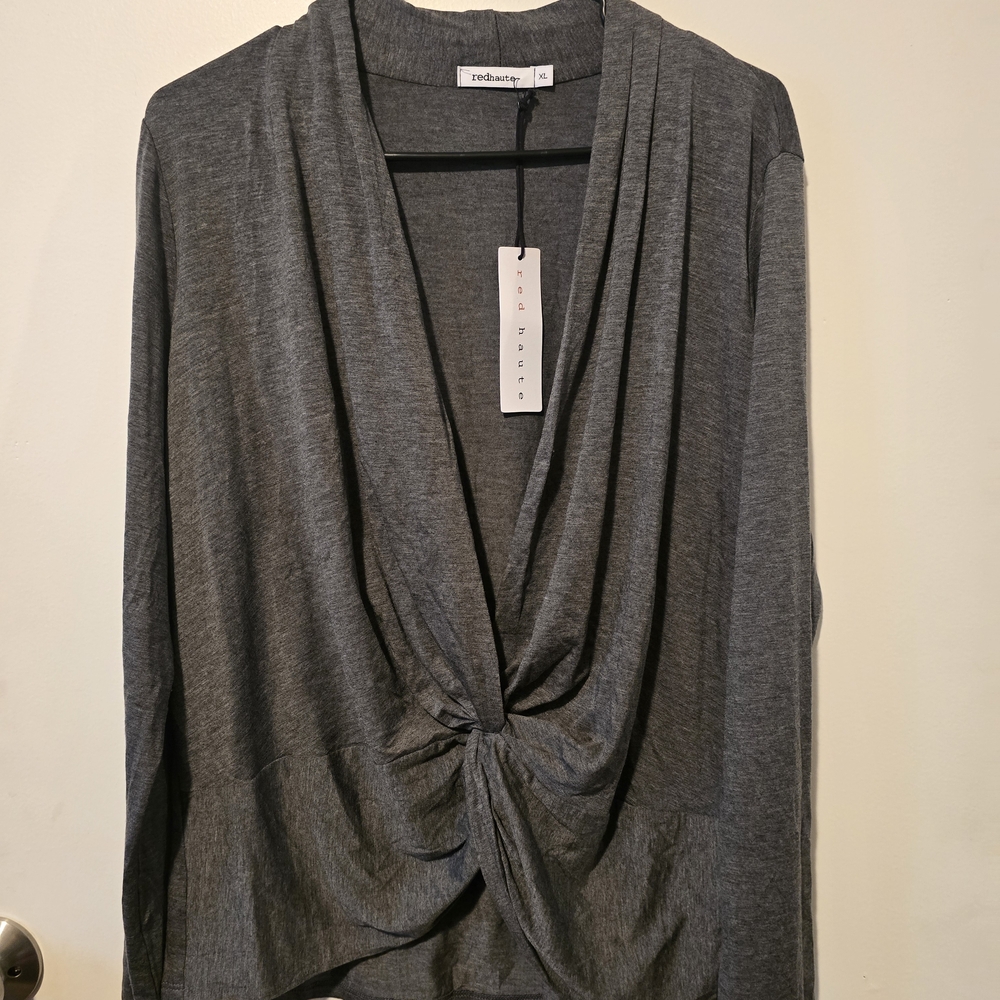 RedHaute Gray Women's Front Faux Tie/Knotted Top